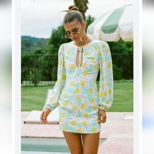 Sabo Forever Pink Green Yellow Pastel Floral Mini Dress Women's Size Large